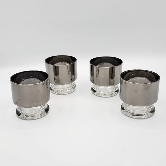 Vintage MCM Stackable Highball Glasses with Thick Silver Band – Set of 4 - Picture 1 of 8